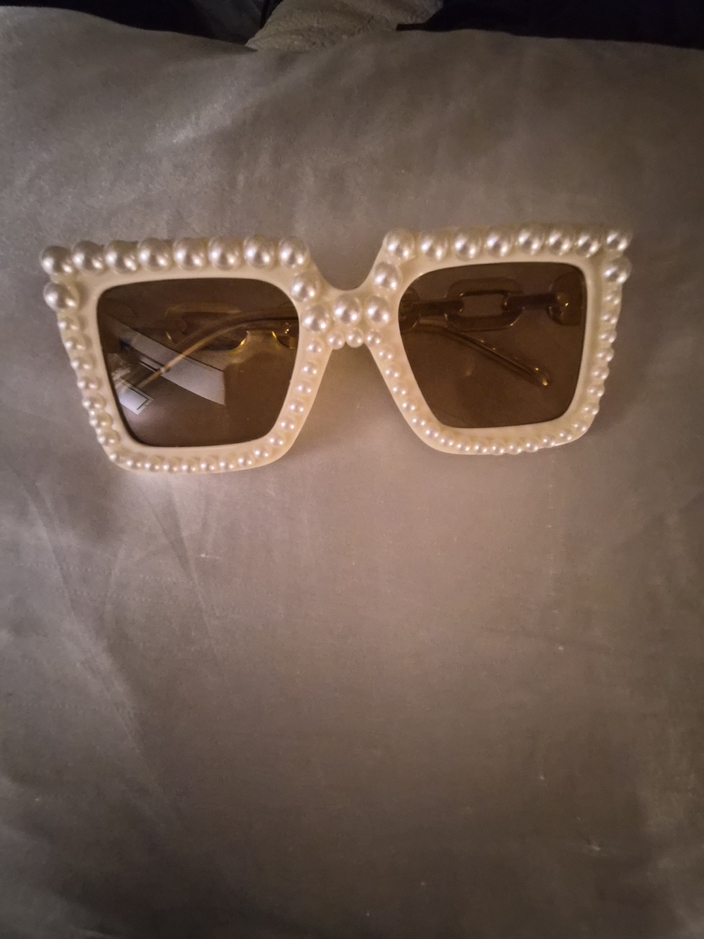 Pearl Oversized Square Sunglasses Gold Chain Glam Boutique Style